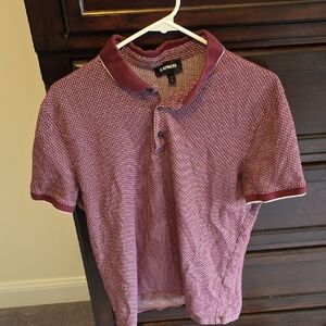 Express Men's Maroon Textured Polo with Contrast Trim